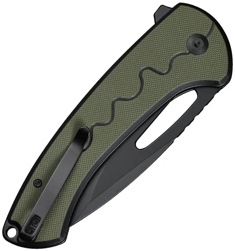 SENCUT Squiggy Button Lock OD S24082A-2 - 9Cr18MoV Drop Point Knife With OD Green G10 Handle by SENCUT