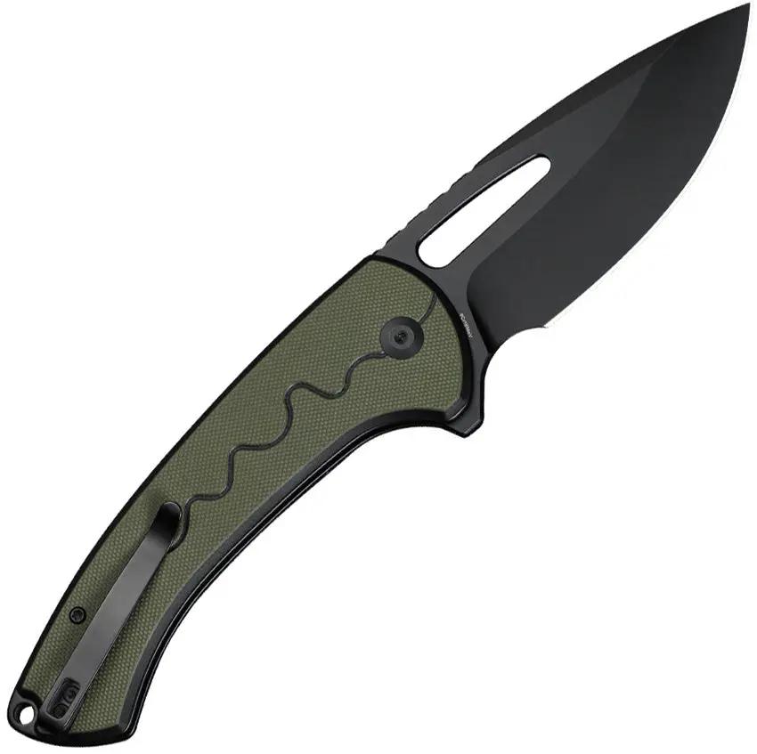SENCUT Squiggy Button Lock OD S24082A-2 - 9Cr18MoV Drop Point Knife With OD Green G10 Handle by SENCUT