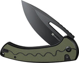 SENCUT Squiggy Button Lock OD S24082A-2 - 9Cr18MoV Drop Point Knife With OD Green G10 Handle by SENCUT