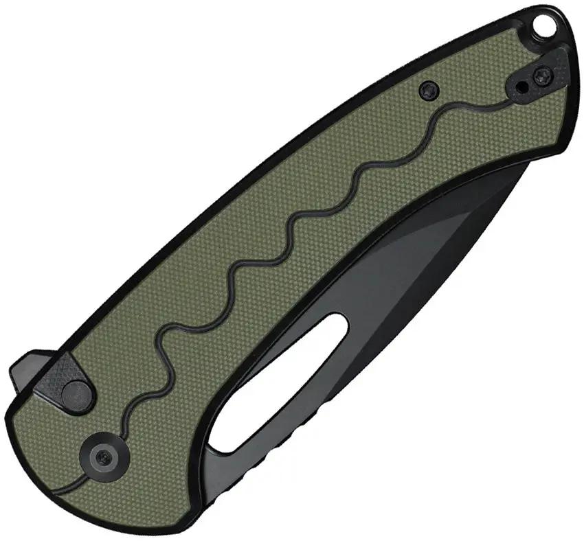 SENCUT Squiggy Button Lock OD S24082A-2 - 9Cr18MoV Drop Point Knife With OD Green G10 Handle by SENCUT
