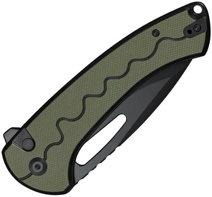 SENCUT Squiggy Button Lock OD S24082A-2 - 9Cr18MoV Drop Point Knife With OD Green G10 Handle by SENCUT