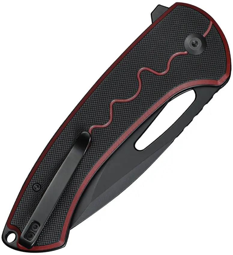 SENCUT Squiggy Button Lock Knife - Red G10 Handle, 3.88in Black 9Cr18MoV Blade, 5.5in Closed With Clip And Case by SENCUT