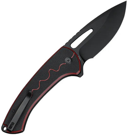 SENCUT Squiggy Button Lock Knife - Red G10 Handle, 3.88in Black 9Cr18MoV Blade, 5.5in Closed With Clip And Case by SENCUT