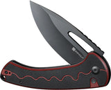 SENCUT Squiggy Button Lock Knife - Red G10 Handle, 3.88in Black 9Cr18MoV Blade, 5.5in Closed With Clip And Case by SENCUT