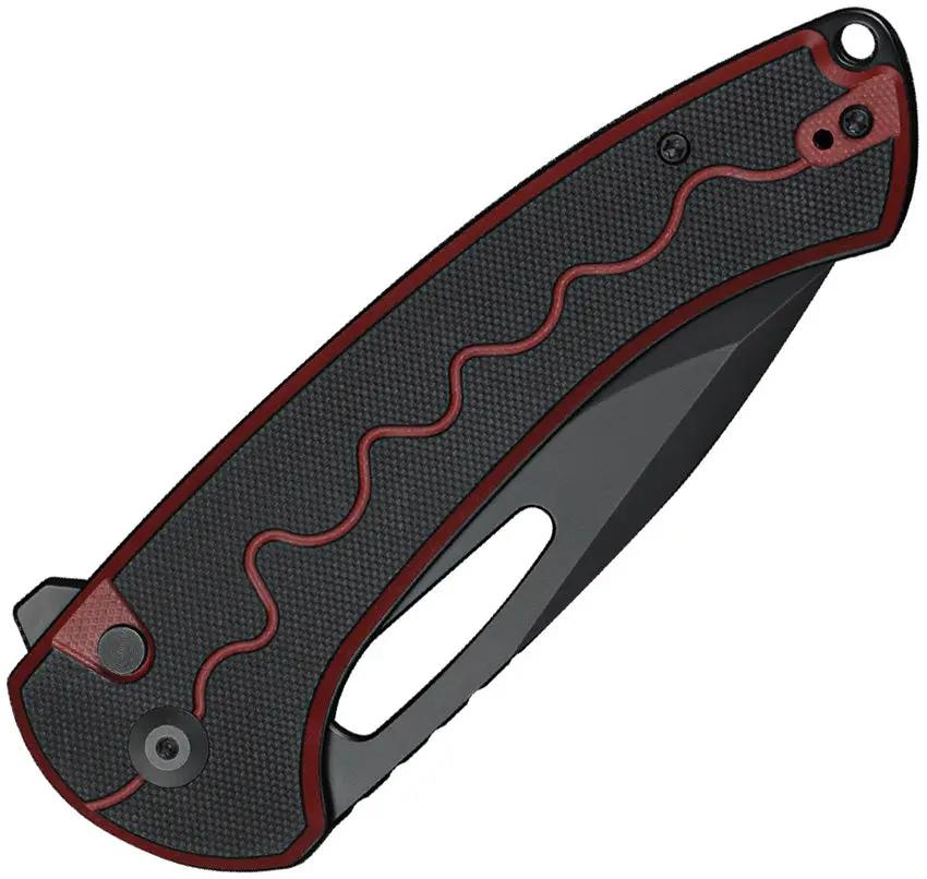 SENCUT Squiggy Button Lock Knife - Red G10 Handle, 3.88in Black 9Cr18MoV Blade, 5.5in Closed With Clip And Case by SENCUT