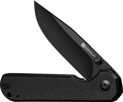 SENCUT Aetheris Linerlock - Black Micarta Handle With 9Cr18MoV Clip Point Blade And Extended Tang by SENCUT