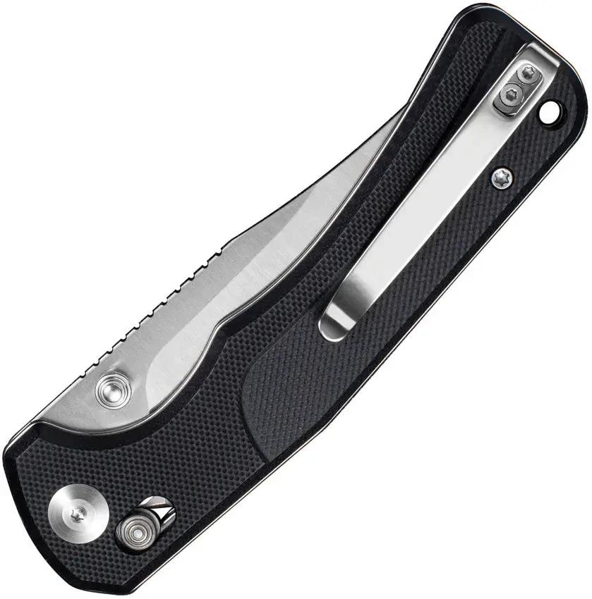 SENCUT Slybolt Crossbar Lock Black S25001-1 - 9Cr18MoV Satin Clip Point Blade Black G10 Handle Thumb Stud by SENCUT
