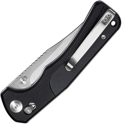 SENCUT Slybolt Crossbar Lock Black S25001-1 - 9Cr18MoV Satin Clip Point Blade Black G10 Handle Thumb Stud by SENCUT