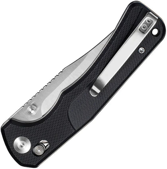 SENCUT Slybolt Crossbar Lock Black S25001-1 - 9Cr18MoV Satin Clip Point Blade Black G10 Handle Thumb Stud by SENCUT