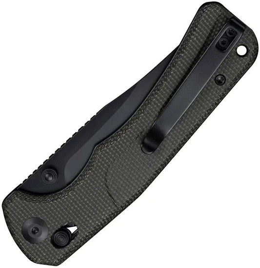 SENCUT Slybolt Crossbar Lock Knife - 9Cr18MoV Stainless Blade Dark Green Canvas Micarta Handle by SENCUT