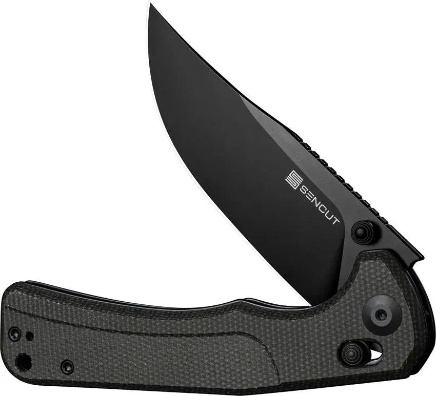 SENCUT Slybolt Crossbar Lock Knife - 9Cr18MoV Stainless Blade Dark Green Canvas Micarta Handle by SENCUT