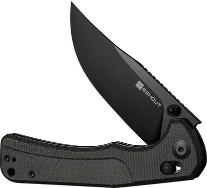SENCUT Slybolt Crossbar Lock Knife - 9Cr18MoV Stainless Blade Dark Green Canvas Micarta Handle by SENCUT