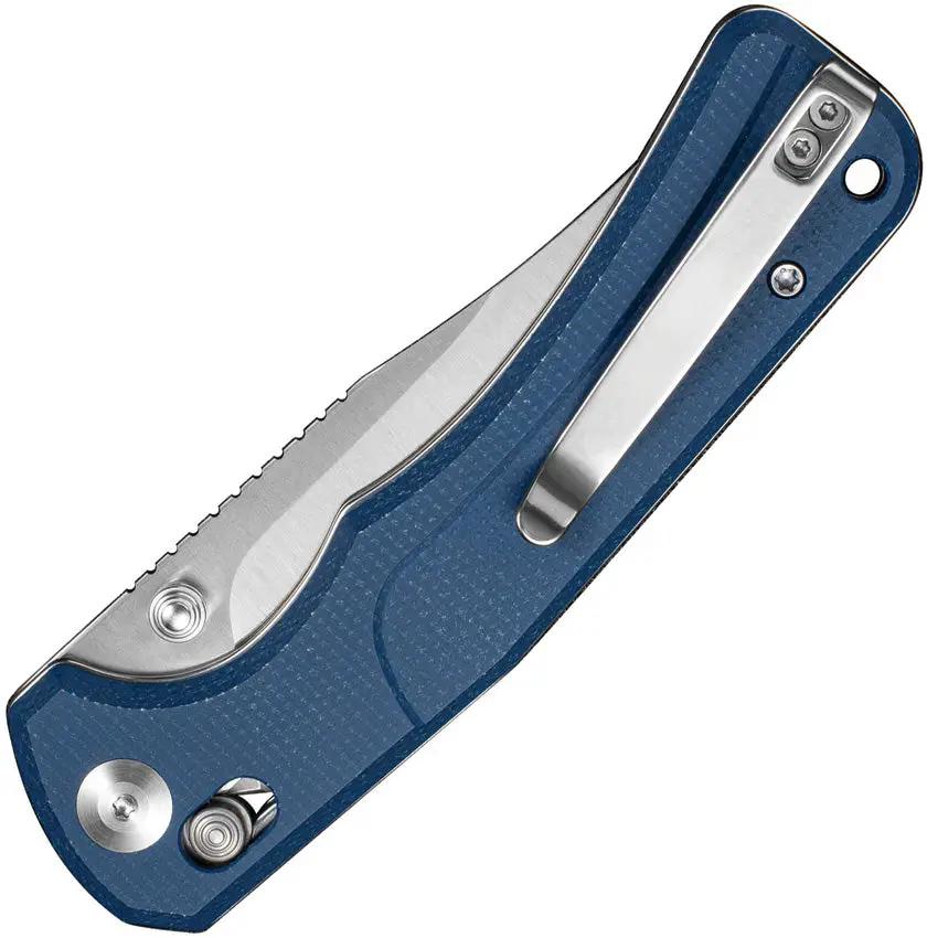 SENCUT Slybolt Crossbar Lock Blue Micarta - 9Cr18MoV Satin Clip Point Knife For Everyday Carry by SENCUT