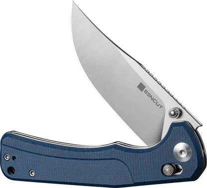 SENCUT Slybolt Crossbar Lock Blue Micarta - 9Cr18MoV Satin Clip Point Knife For Everyday Carry by SENCUT