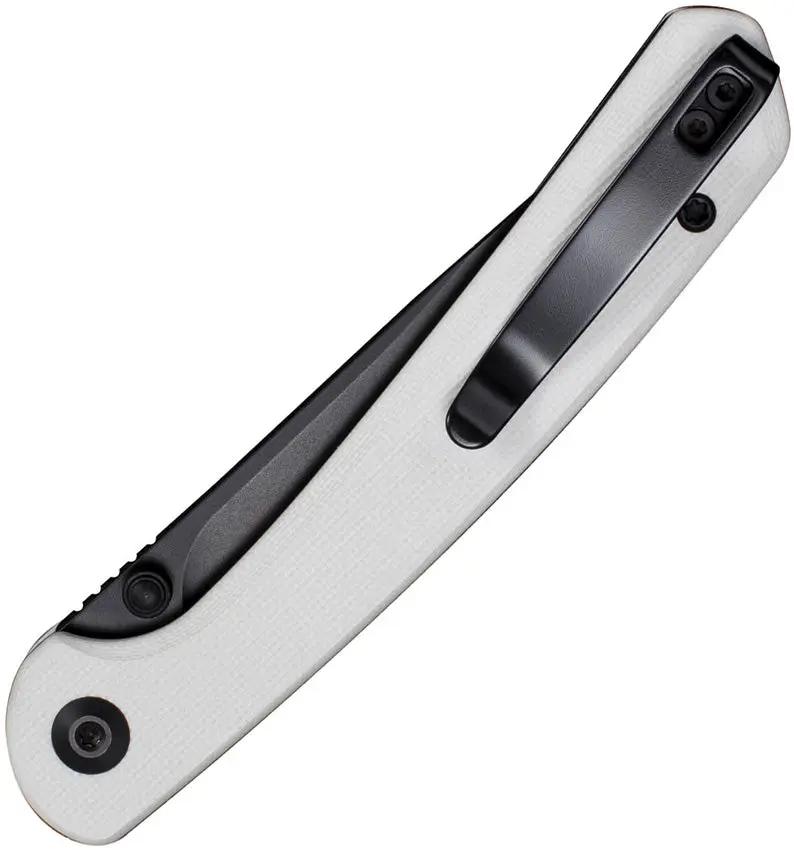 SENCUT Skelfin Button Lock White S25007-1 - White G10 Handle, 3.3in Black Finish Clip Point Blade by SENCUT