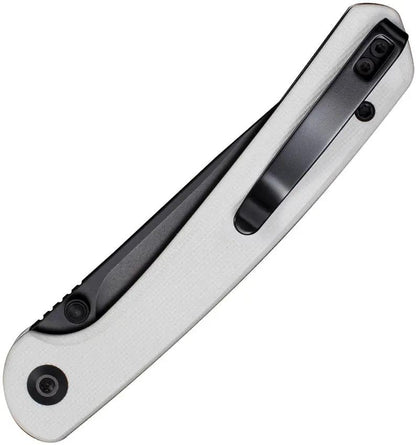 SENCUT Skelfin Button Lock White S25007-1 - White G10 Handle, 3.3in Black Finish Clip Point Blade by SENCUT
