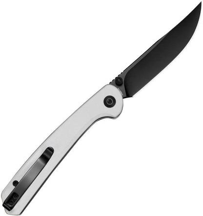 SENCUT Skelfin Button Lock White S25007-1 - White G10 Handle, 3.3in Black Finish Clip Point Blade by SENCUT