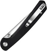 SENCUT Skelfin Button Lock Black S25007-2 - Satin 9Cr18MoV Clip Point Knife With G10 Handle And Thumb Stud by SENCUT
