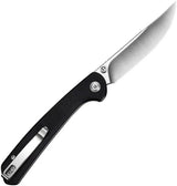 SENCUT Skelfin Button Lock Black S25007-2 - Satin 9Cr18MoV Clip Point Knife With G10 Handle And Thumb Stud by SENCUT
