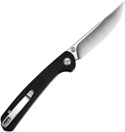 SENCUT Skelfin Button Lock Black S25007-2 - Satin 9Cr18MoV Clip Point Knife With G10 Handle And Thumb Stud by SENCUT