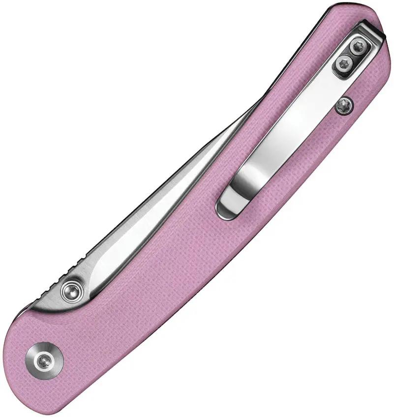 SENCUT Skelfin Button Lock Pink S25007-3 - Satin Finish 9Cr18MoV Clip Point Blade With Pink G10 Handle by SENCUT