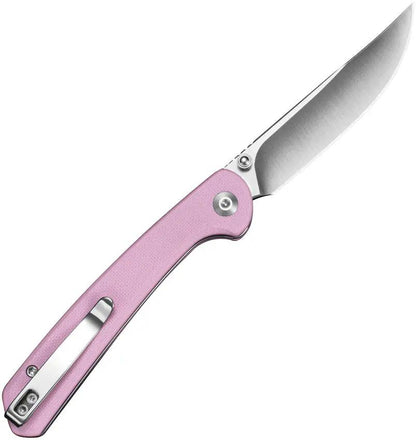 SENCUT Skelfin Button Lock Pink S25007-3 - Satin Finish 9Cr18MoV Clip Point Blade With Pink G10 Handle by SENCUT