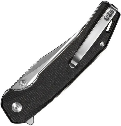 SENCUT Vornix Linerlock Black Canvas Micarta Knife - 9Cr18MoV Clip Point Blade, Thumb Stud, Lanyard Hole, Pocket Clip by SENCUT