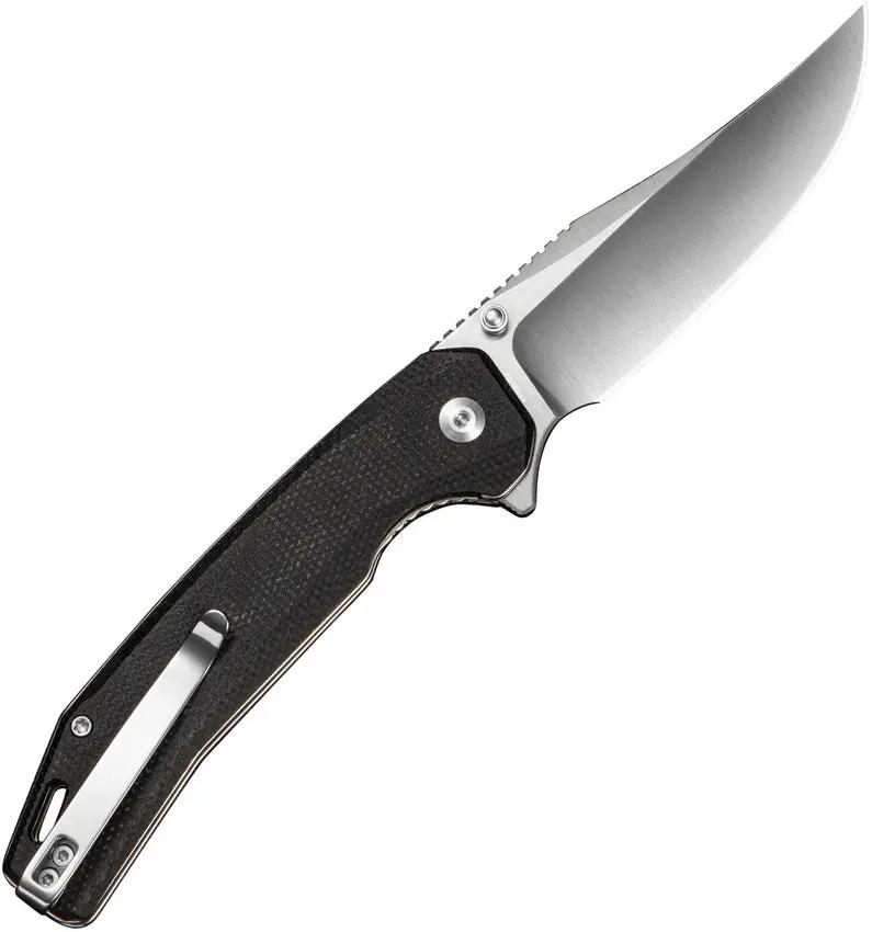SENCUT Vornix Linerlock Black Canvas Micarta Knife - 9Cr18MoV Clip Point Blade, Thumb Stud, Lanyard Hole, Pocket Clip by SENCUT