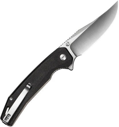 SENCUT Vornix Linerlock Black Canvas Micarta Knife - 9Cr18MoV Clip Point Blade, Thumb Stud, Lanyard Hole, Pocket Clip by SENCUT