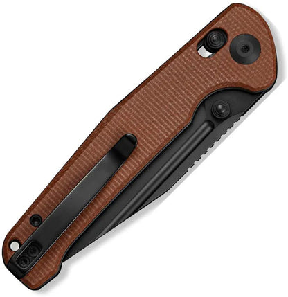SENCUT Glenspar Crossbar Lock Brn - 9Cr18MoV Stainless Clip Point Blade, Brown Micarta Handle, Thumb Stud, Pocket Clip by SENCUT