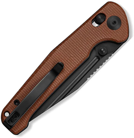 SENCUT Glenspar Crossbar Lock Brn - 9Cr18MoV Stainless Clip Point Blade, Brown Micarta Handle, Thumb Stud, Pocket Clip by SENCUT