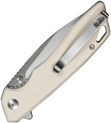 SENCUT Stratex Linerlock Ivory S25055-2 - Ivory G10 Handle With Satin 9Cr18MoV Drop Point Blade by SENCUT