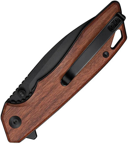 SENCUT Stratex Linerlock Wood S25055-3 - 3.25 Inch 9Cr18MoV Drop Point Blade With Wood Handle EDC Knife by SENCUT