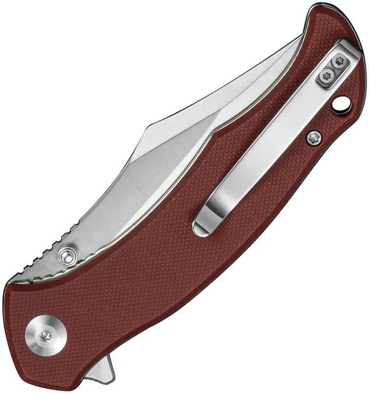 SENCUT Tauron Linerlock Burgundy - Satin D2 Tool Steel Clip Point Blade, Burgundy G10 Handle, 4.5 Inch Closed by SENCUT