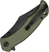 SENCUT Tauron Linerlock Olive Canvas Micarta - D2 Clip Point Blade Extended Tang 4.5 Inch Closed by SENCUT