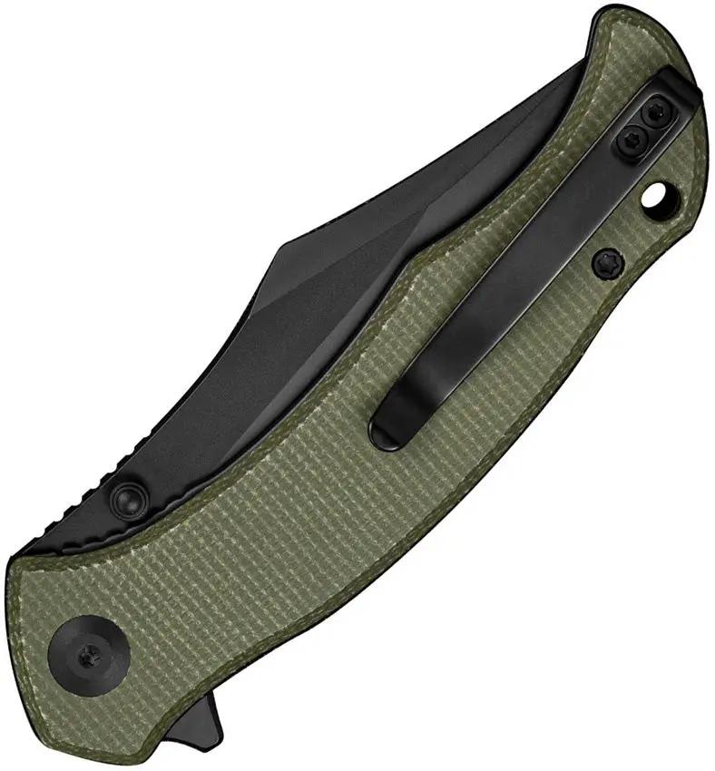 SENCUT Tauron Linerlock Olive Canvas Micarta - D2 Clip Point Blade Extended Tang 4.5 Inch Closed by SENCUT