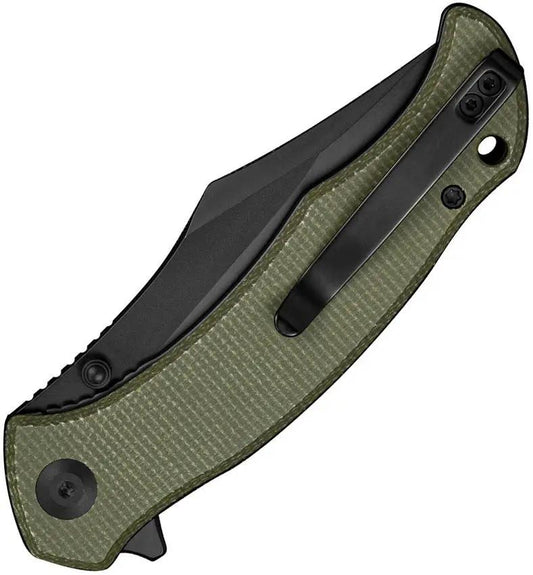 SENCUT Tauron Linerlock Olive Canvas Micarta - D2 Clip Point Blade Extended Tang 4.5 Inch Closed by SENCUT