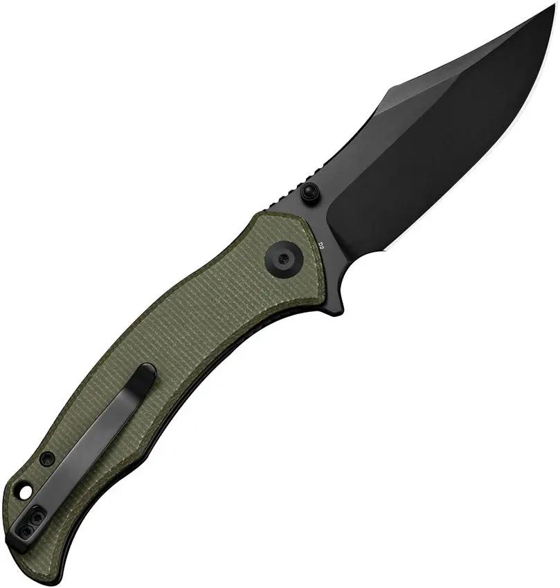 SENCUT Tauron Linerlock Olive Canvas Micarta - D2 Clip Point Blade Extended Tang 4.5 Inch Closed by SENCUT