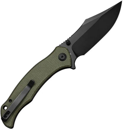SENCUT Tauron Linerlock Olive Canvas Micarta - D2 Clip Point Blade Extended Tang 4.5 Inch Closed by SENCUT