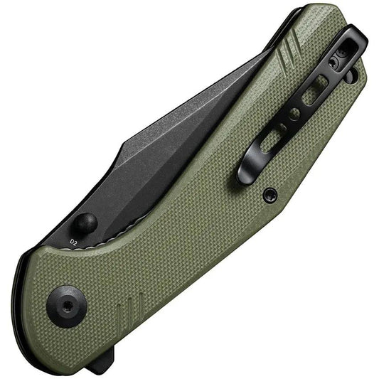 SENCUT Actium Liner Lock OD Green G10 Knife - D2 Blade, Black Stonewash Finish, Extended Tang EDC Ready by SENCUT