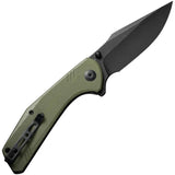 SENCUT Actium Liner Lock OD Green G10 Knife - D2 Blade, Black Stonewash Finish, Extended Tang EDC Ready by SENCUT
