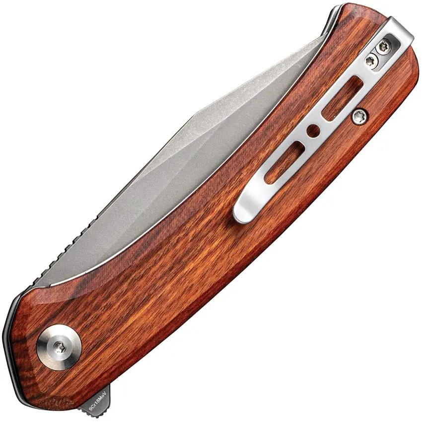 SENCUT Snap Linerlock Cuibourtia SA05D-V1 - 9Cr18MoV Clip Point Knife With Stonewashed Blade And Wood Handle by SENCUT
