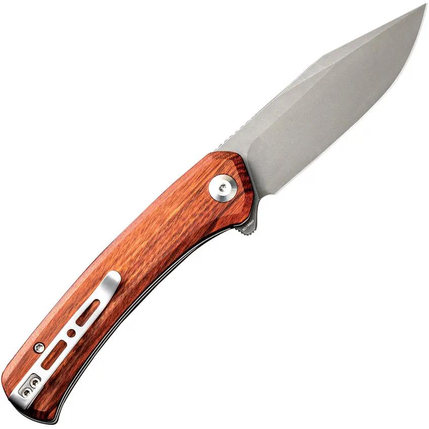 SENCUT Snap Linerlock Cuibourtia SA05D-V1 - 9Cr18MoV Clip Point Knife With Stonewashed Blade And Wood Handle by SENCUT