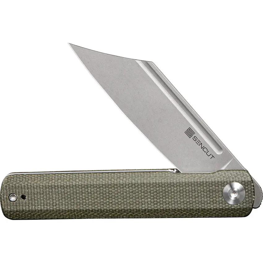 SENCUT Bronte Linerlock Knife - Green Canvas Micarta Handle, 9Cr18MoV Blade, 4.5 Inch Closed by SENCUT