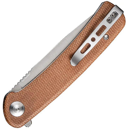 SENCUT Neches Linerlock Knife Brown Micarta SA09D - 3.25in Satin 10Cr15CoMoV Drop Point Blade With Extended Tang by SENCUT