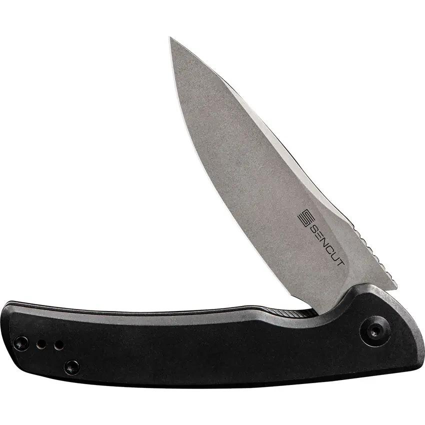 SENCUT Tynan Framelock Knife - Black Stonewash 10Cr15CoMoV Drop Point Blade, 4.25-Inch Closed by SENCUT