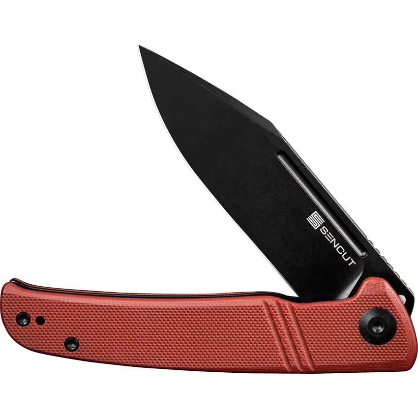 SENCUT Brazoria Linerlock Burg G10 SA12C - D2 Tool Steel Clip Point Blade Burgundy G10 Handle Extended Tang by SENCUT