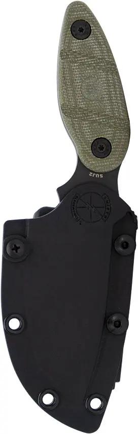 Sniper Bladeworks Skinner - 7.5 Inch Full Tang Knife With Black PVD Drop Point Blade And OD Green Canvas Micarta Handle by Sniper Bladeworks