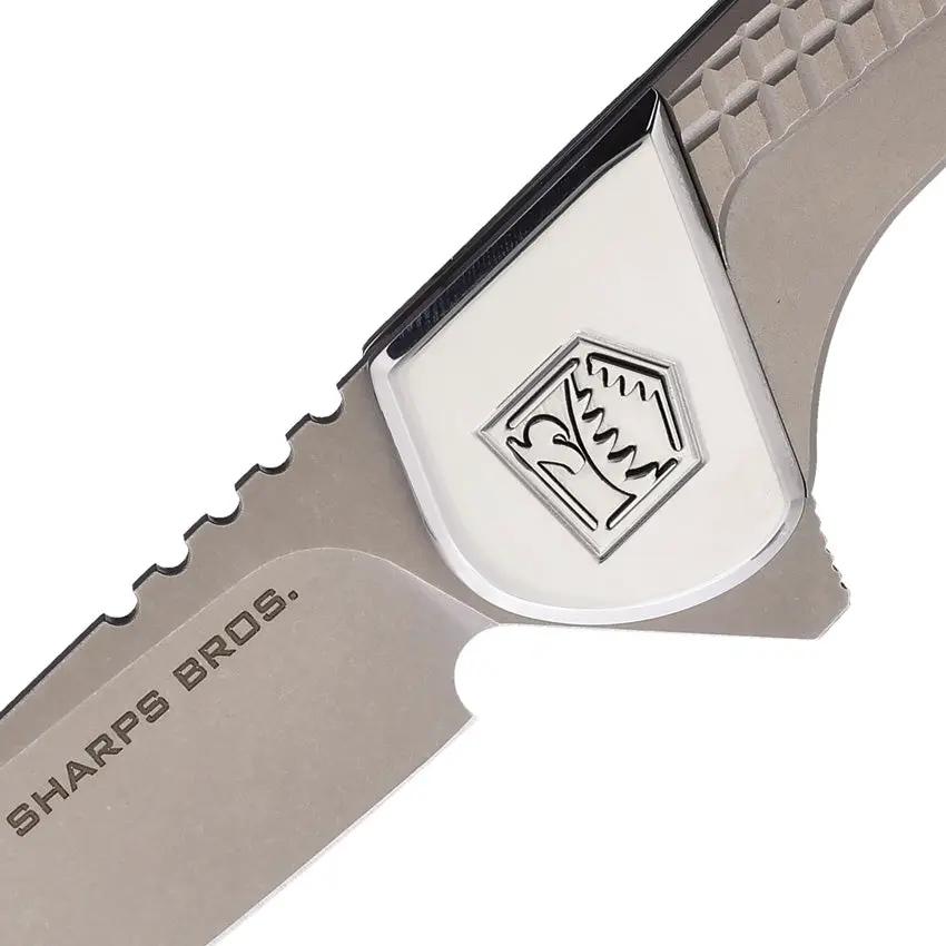 Sharps Bros Meanstreak Button Lock - S35VN Blade 3 Inch Stonewash Gray Titanium Handle With Extended Tang by Sharps Bros.
