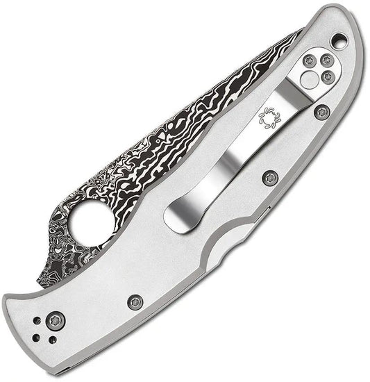 Spyderco Endura 4 Damascus Titanium Knife - Premium EDC Folding Knife With Bead-Blast Titanium Handle by Spyderco